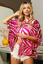 BiBi Zebra Dolman Silky Satin Shirt Top