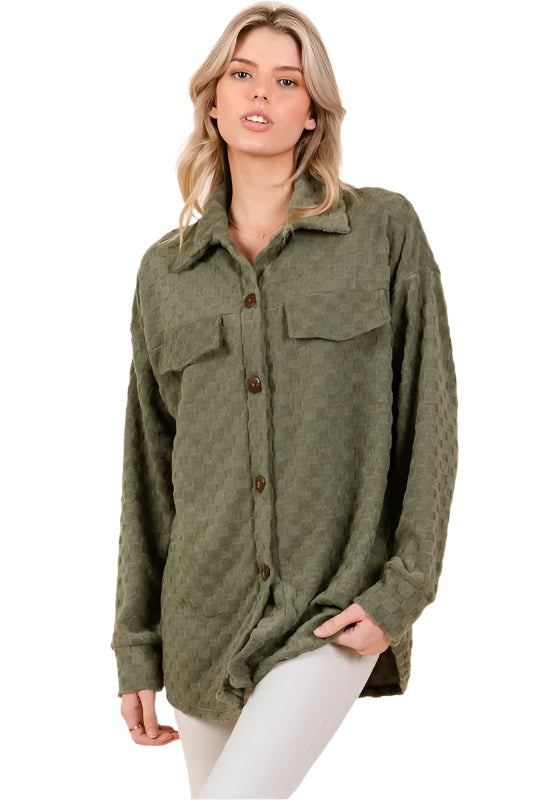 BOMBOM Checkered Button Down Dropped Shoulder Shacket