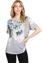 BOMBOM Floral Round Neck Short Sleeve T-Shirt