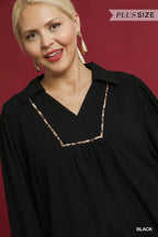 Linen Scallop Hem Blouse with Contrast Trim | Chic Women’s Casual Top