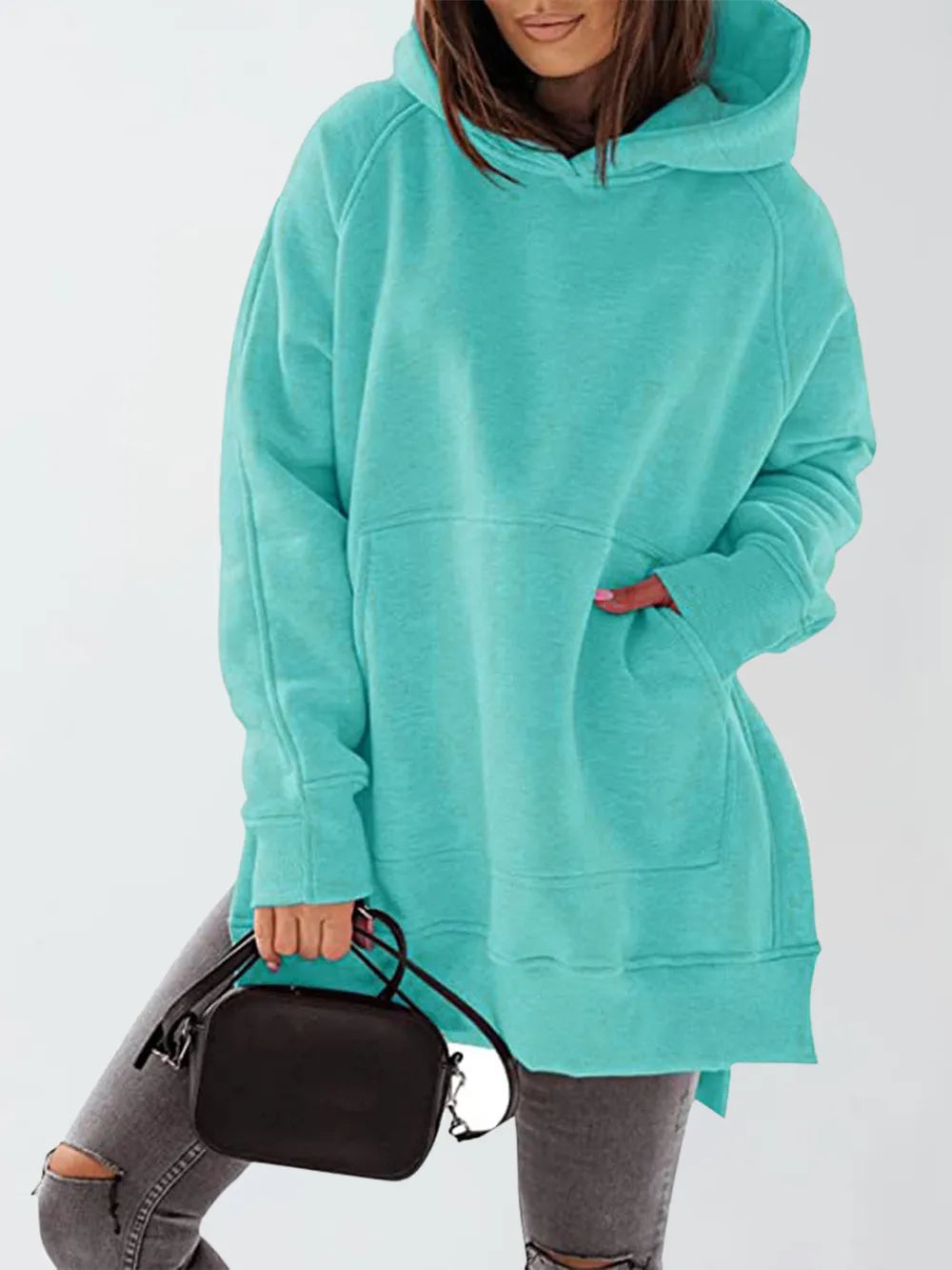 Slit Pocketed Raglan Sleeve Hoodie – Cozy, Casual & Versatile