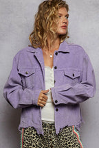 Button Down Corduroy Trucker Jacket – Relaxed Fit with Raw Hem