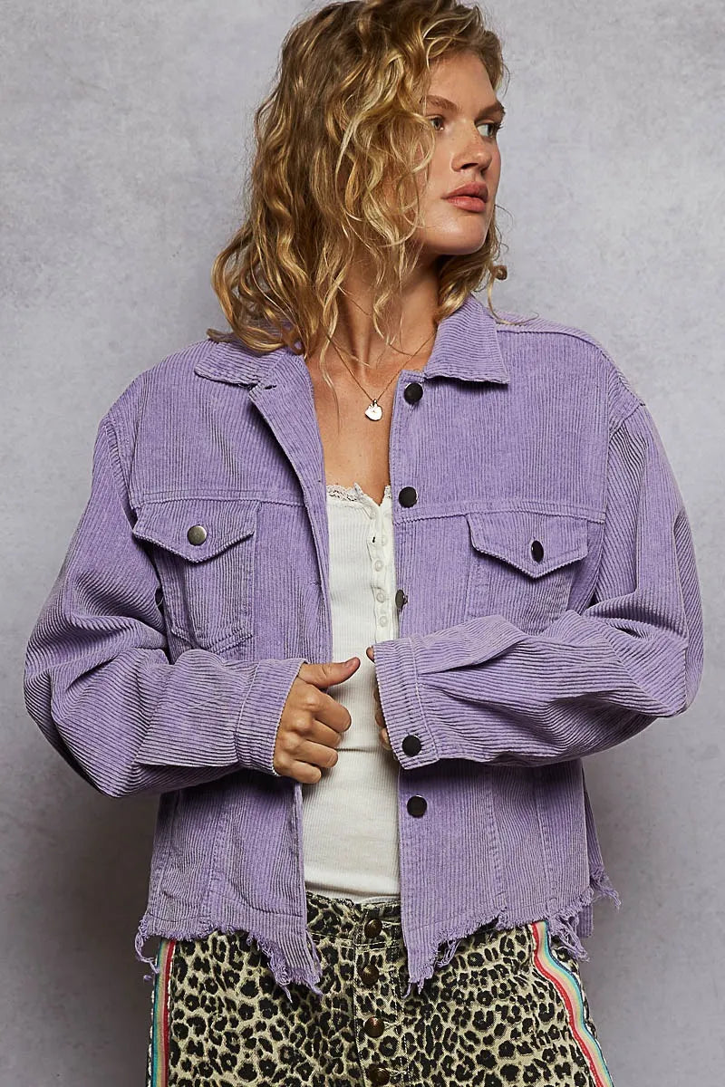 Button Down Corduroy Trucker Jacket – Relaxed Fit with Raw Hem