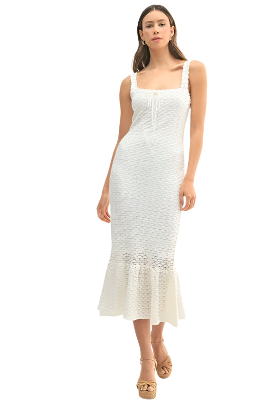 MABLE Ruffled Hem Sleeveless Crochet Knit Midi Dress