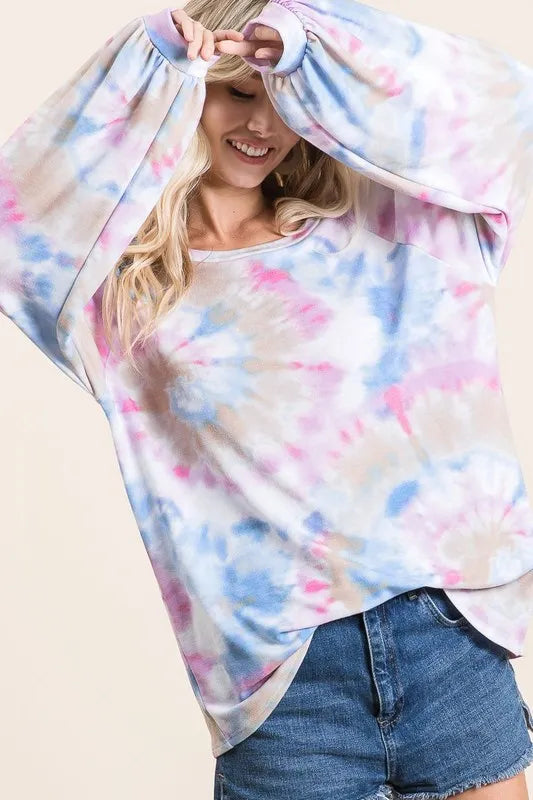 Tie Dye Terry Top – Puff Sleeves & Playful Casual Style