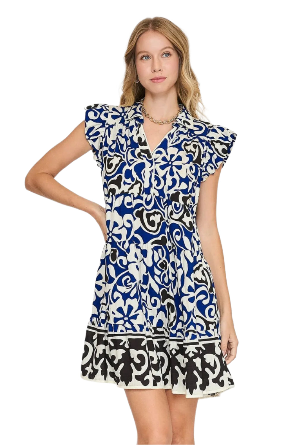Umgee Floral Ruffled Cap Sleeve Tiered Dress