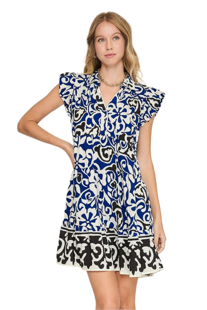 Umgee Floral Ruffled Cap Sleeve Tiered Dress