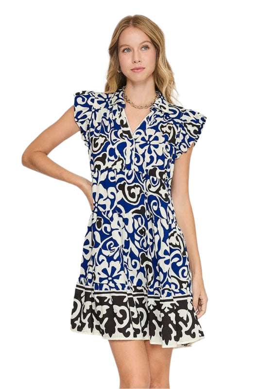 Umgee Floral Ruffled Cap Sleeve Tiered Dress