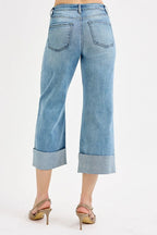 Dreamkue-Risen Women's High Rise Tummy Control Ankle Jeans with Wide Cuffed Hem