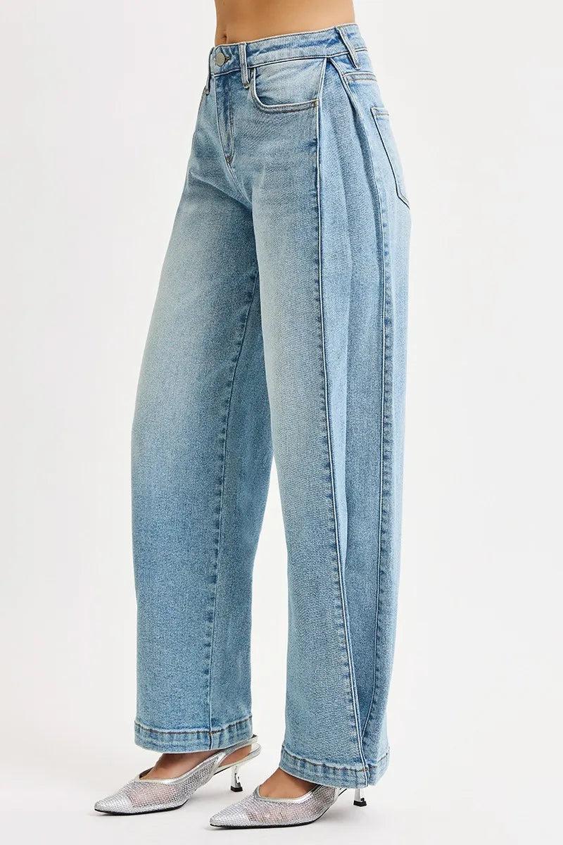 Mid Rise Wide Barrel Snap Hem Jeans | Versatile Trendy Denim
