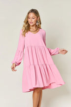 V-Neck Balloon Sleeve Tiered Dress – Flowy, Chic & With Pockets