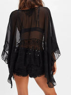 Lace V-Neck Ruffle Long Sleeve Cover-Up – Chic Beachwear Layer