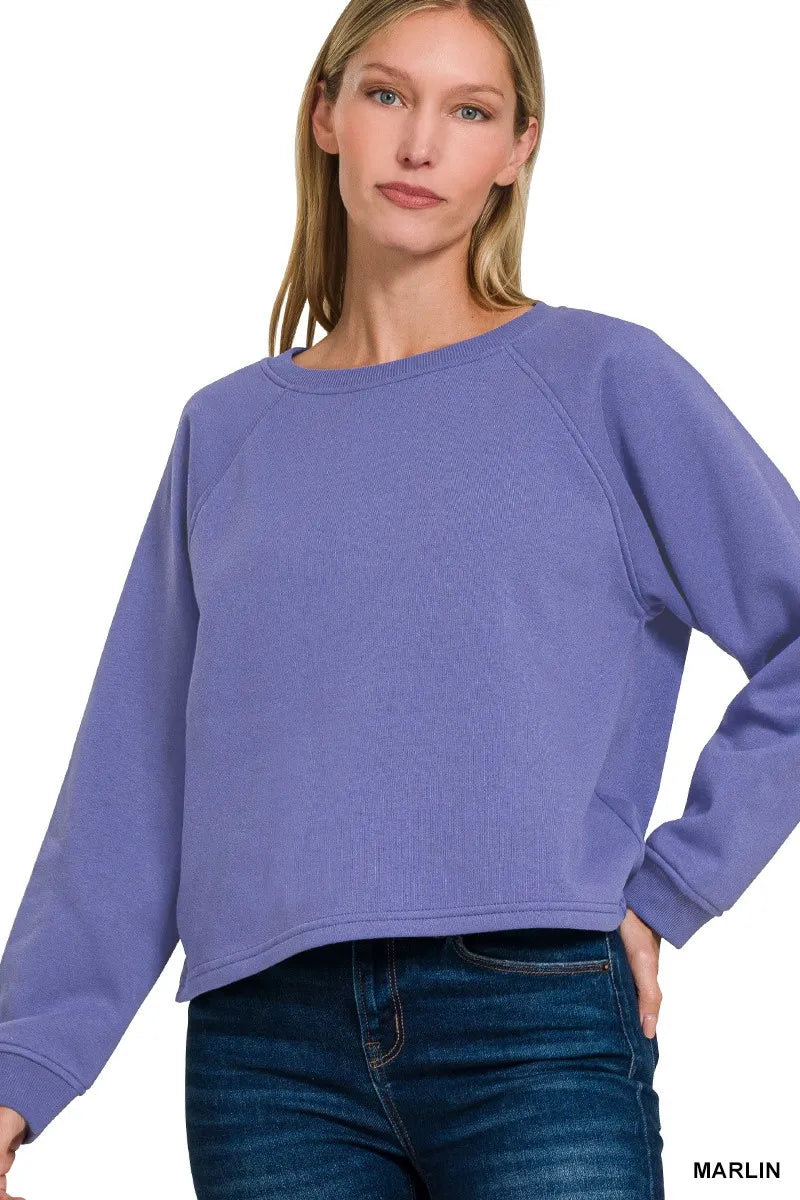 Fleece Raglan Round-Neck Sweatshirt Soft Sporty & Casual Comfort