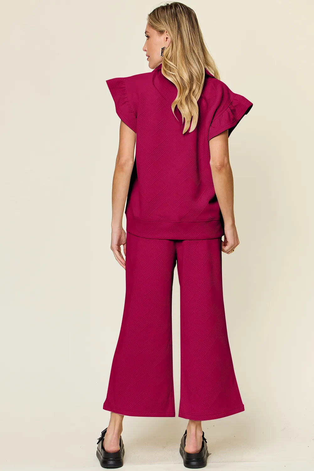 Ruffle Sleeve Top & Wide-Leg Pants Set – Chic, Comfy & Effortless