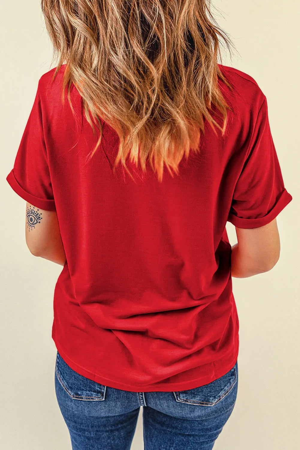 Sequin Santa Round Neck Short Sleeve T-Shirt – Festive Holiday Top