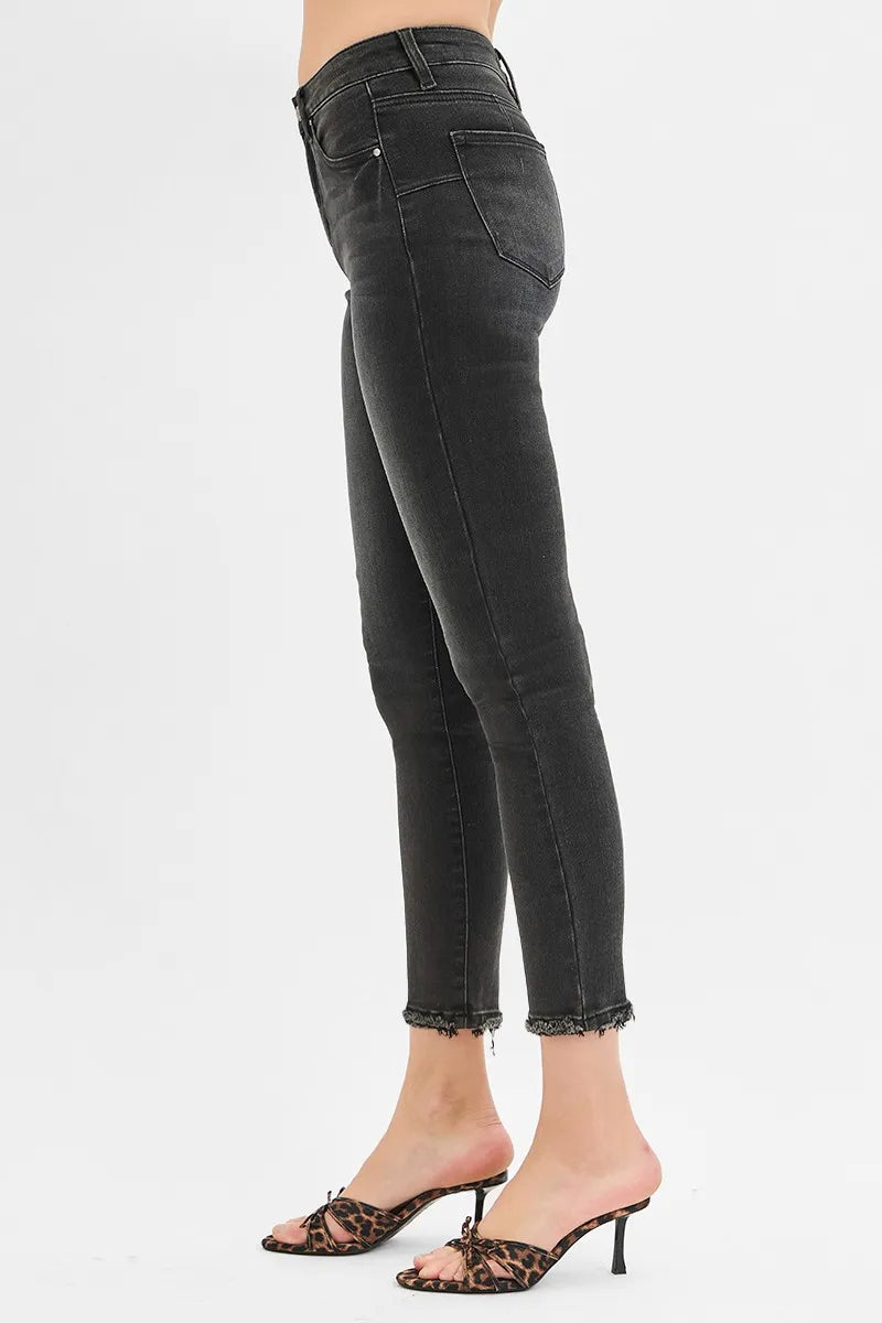 Dreamkue-Risen Women's Tummy Control Mid Rise Crop Skinny Jeans Shaping Stretch Denim Pants