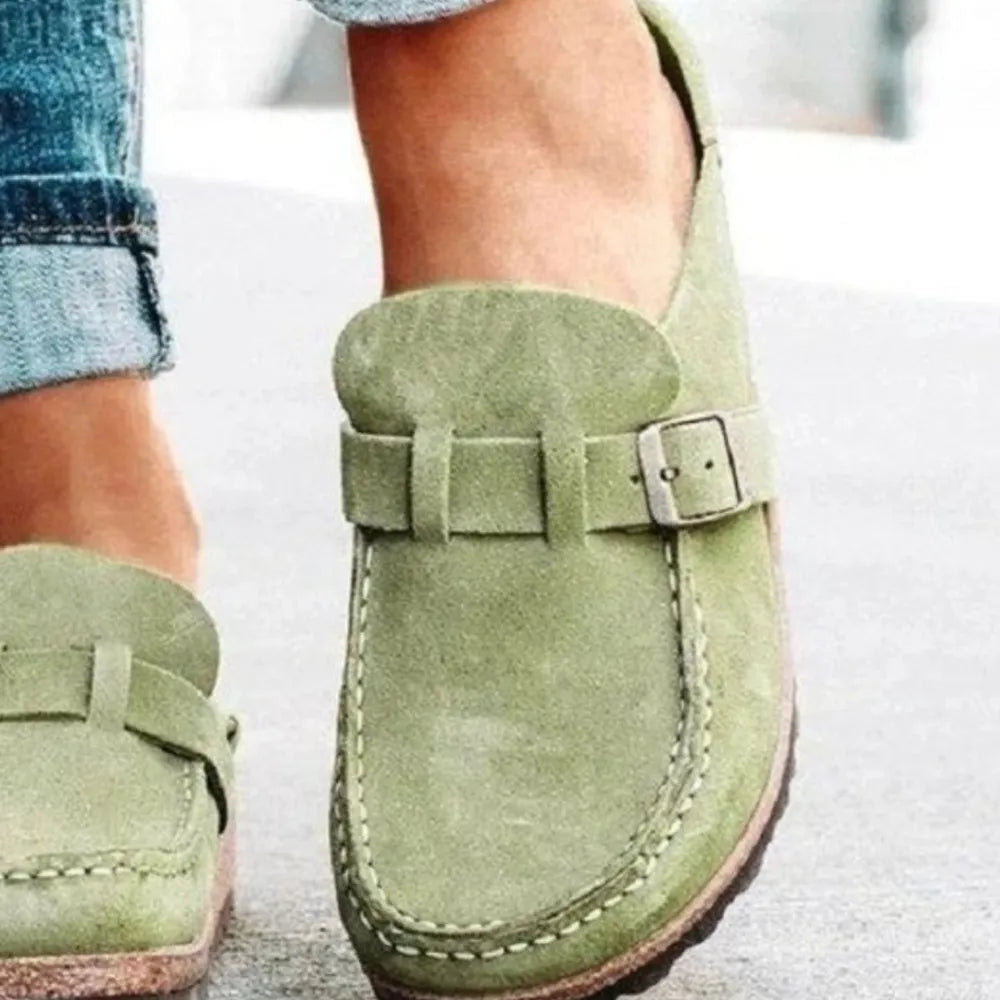 Round Toe Low Heel Buckle Loafers – Classic Comfortable Style