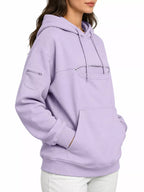 Lavender cat-pouch hoodie with kangaroo pocket, hood, and sleeve pocket