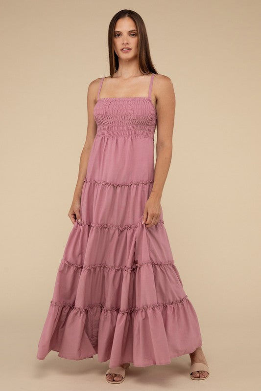 Zenana Woven Smocked Top Tiered Cami Maxi Dress