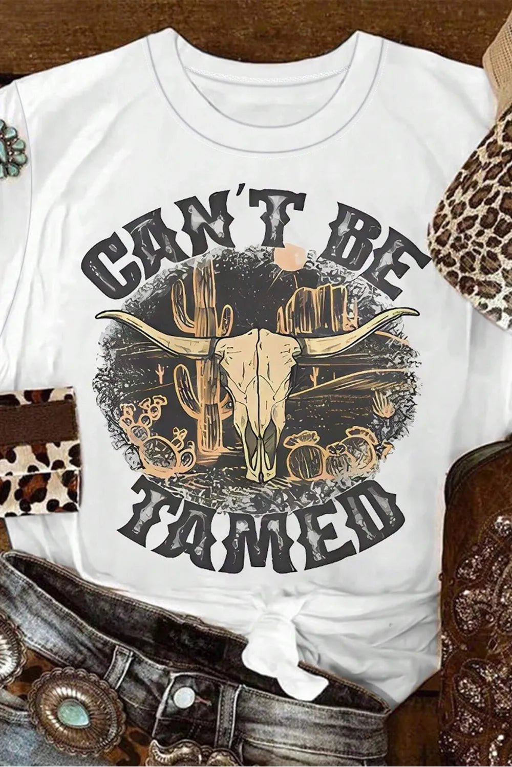 Western Graphic Round Neck Short Sleeve T-Shirt – Casual & Trendy