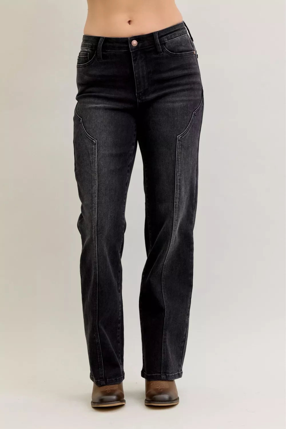 Judy Blue Mid Rise Straight Jeans – Western Seam Classic Style