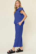 Ruffle Sleeve Top & Wide-Leg Pants Set – Chic, Comfy & Effortless