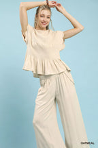 Umgee Linen Blend Smocked Peplum Blouse – Chic & Feminine Style