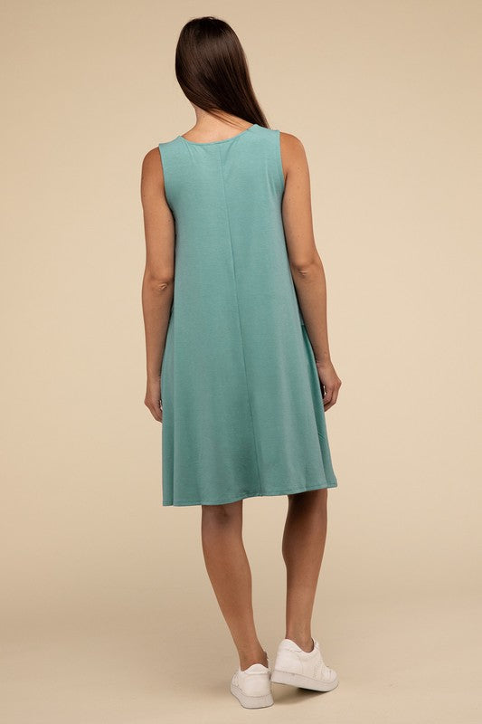 Zenana Sleeveless Flared Dress with Side Pockets