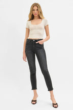 Dreamkue-Risen Women's Tummy Control Mid Rise Crop Skinny Jeans Shaping Stretch Denim Pants