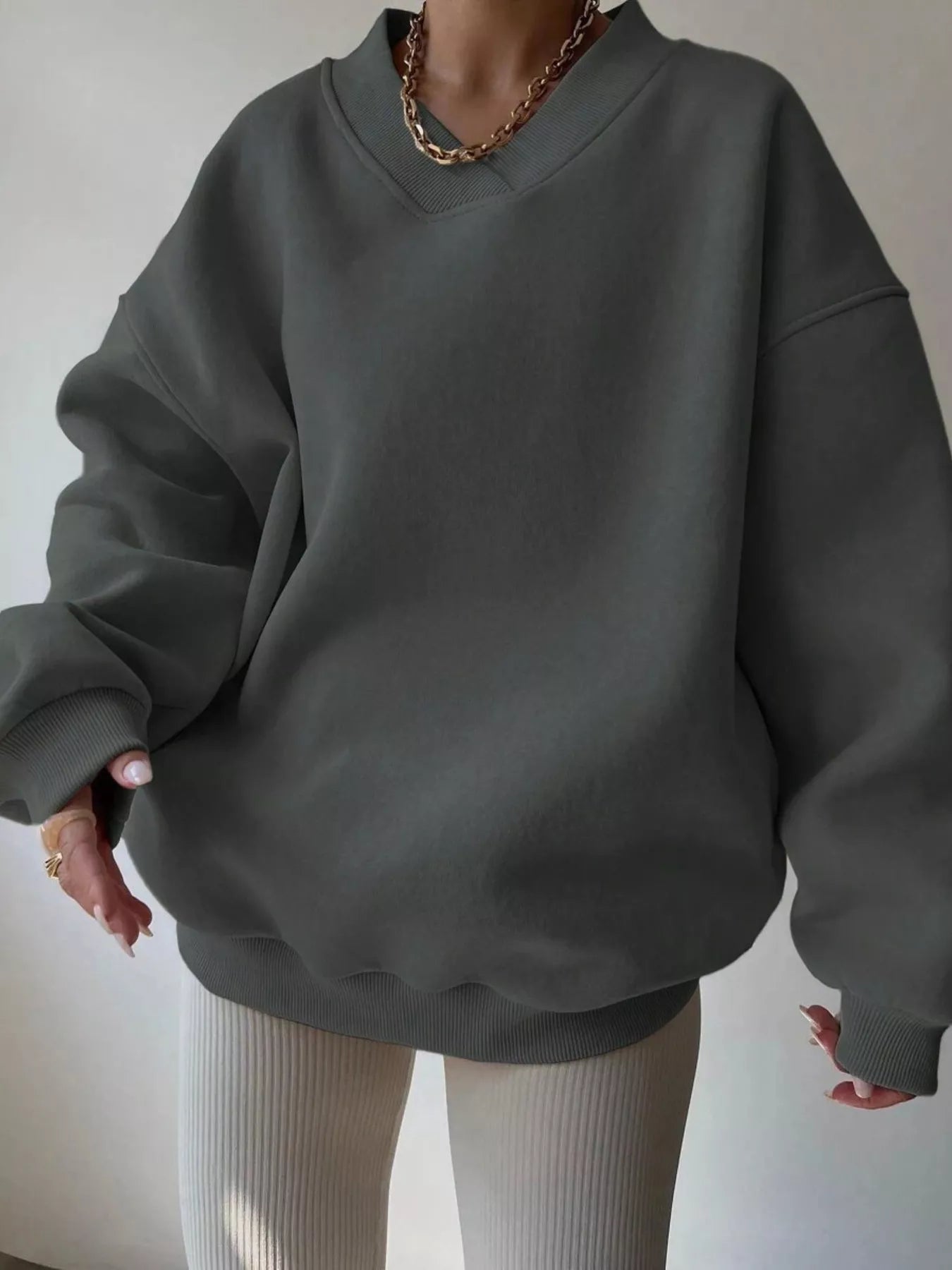 Dropped Shoulder Long Sleeve Oversized Sweatshirt – Cozy Casual Fit