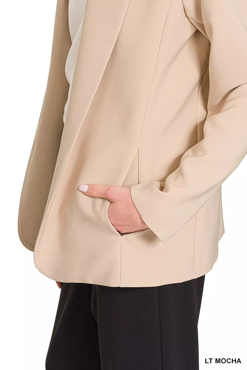 Zenana Open Front Blazer – Nude Beige Minimalist Structured Jacket