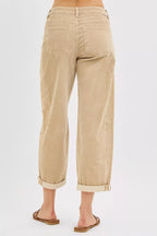 Risen Women's High Rise Crop Barrel Corduroy Pants