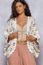 Chenille V-Neck Relaxed Fit Cardigan – Floral Batwing Design