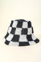 Checkered Pattern Knit Bucket Hat – Trendy Casual Streetwear