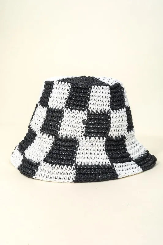 Checkered Pattern Knit Bucket Hat – Trendy Casual Streetwear