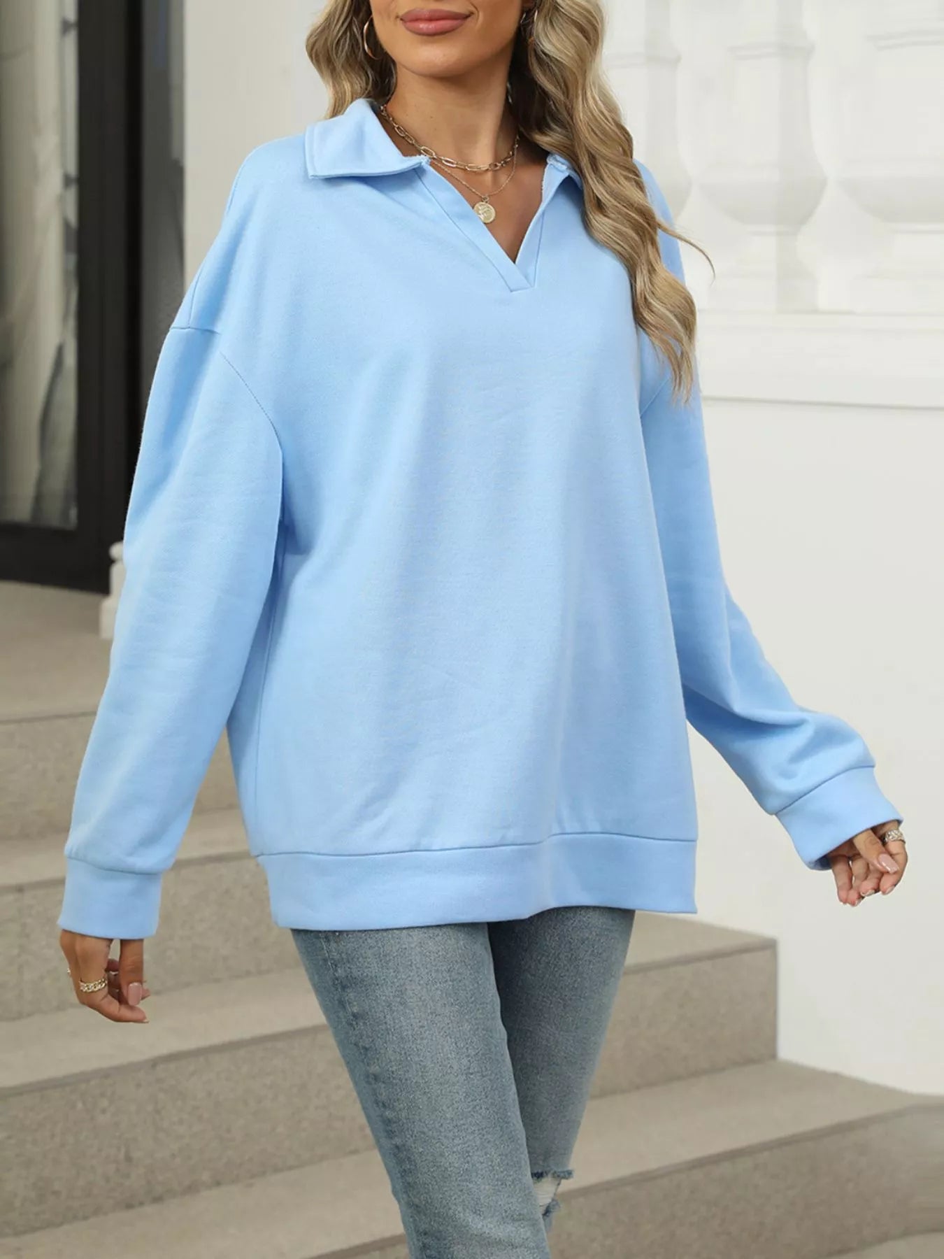 Johnny Collar Long Sleeve Sweatshirt – Casual Chic & Cozy