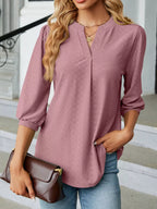 Notched 3/4 Sleeve Casual Top – Effortless Everyday Style