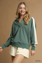 Sage Green Color Block Quarter-Zip Sweatshirt – Oversized & Sporty