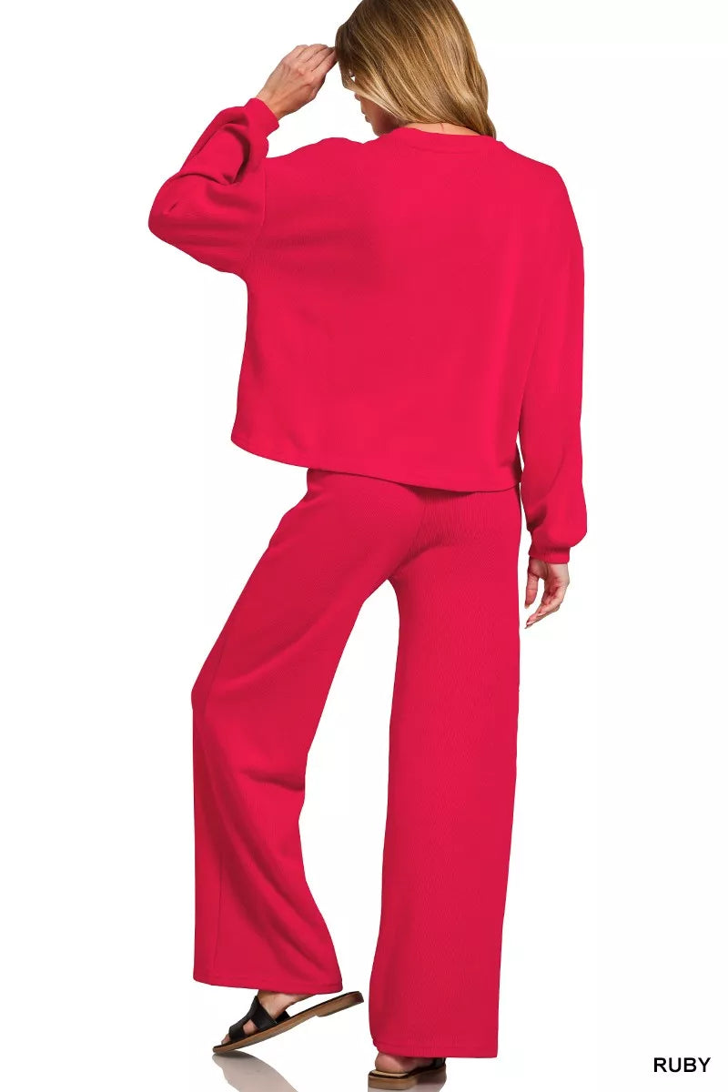 Zenana French Rib Pullover & Pants Set – Cozy Chic Lounge Wear