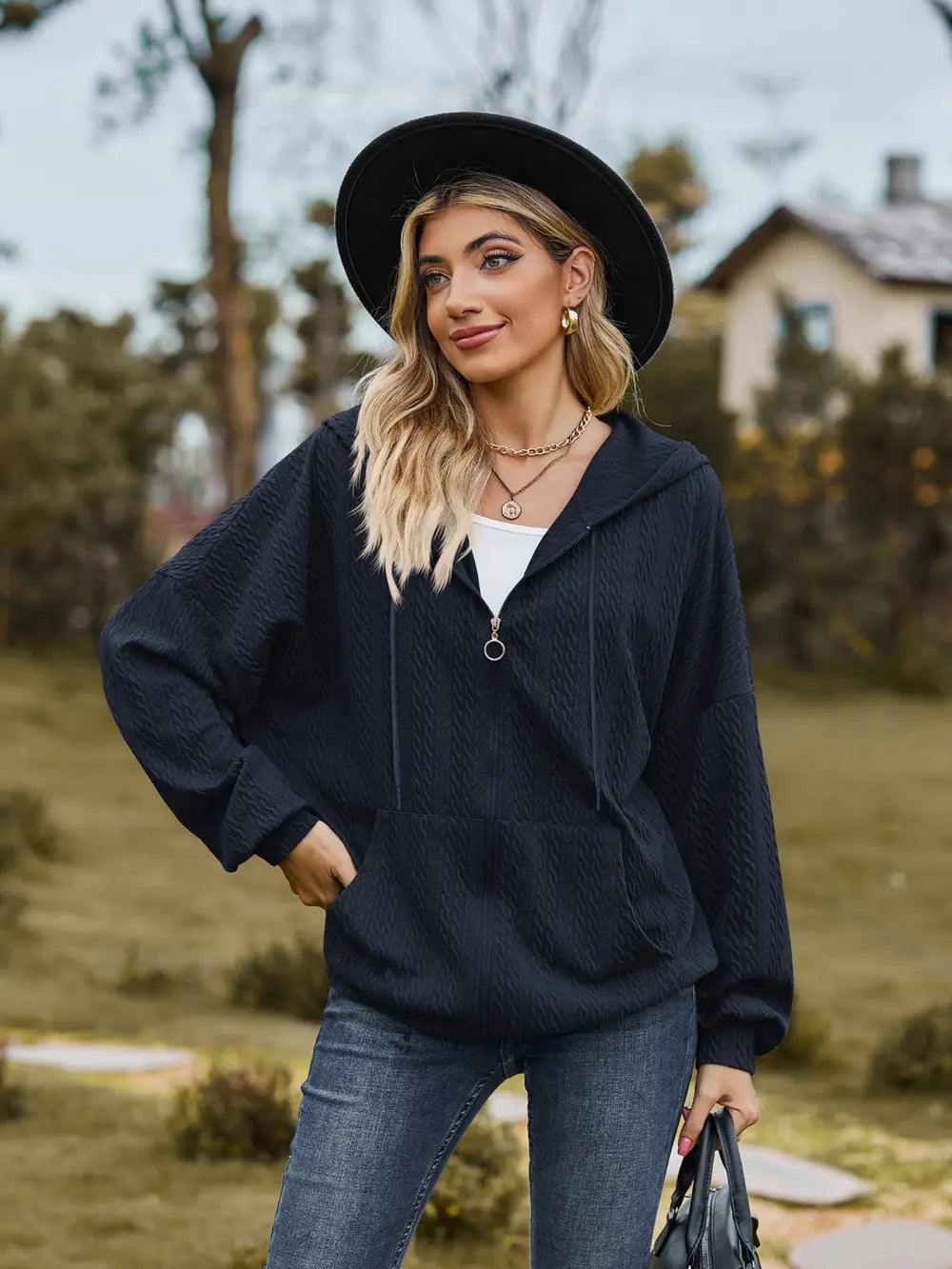 Zip Up Drawstring Long Sleeve Hooded Jacket – Casual Lightweight Layer