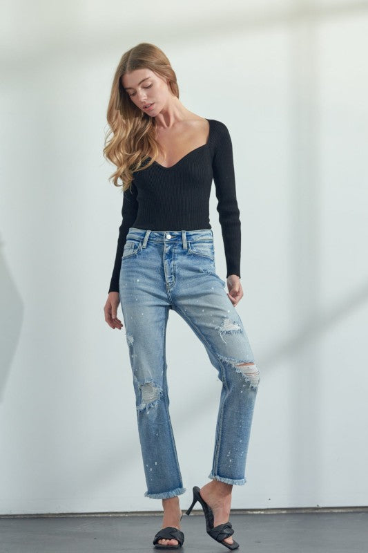 Artemis Vintage High Rise Distressed Straight Jeans – Edgy Classic Fit