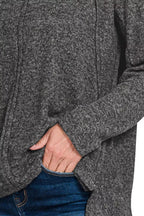 Zenana Brushed Hacci Exposed Seam Hi-Low Sweater – Charcoal Gray