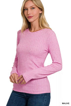 Zenana Pink Ribbed Long Sleeve Tee – Soft Stretch Everyday Style