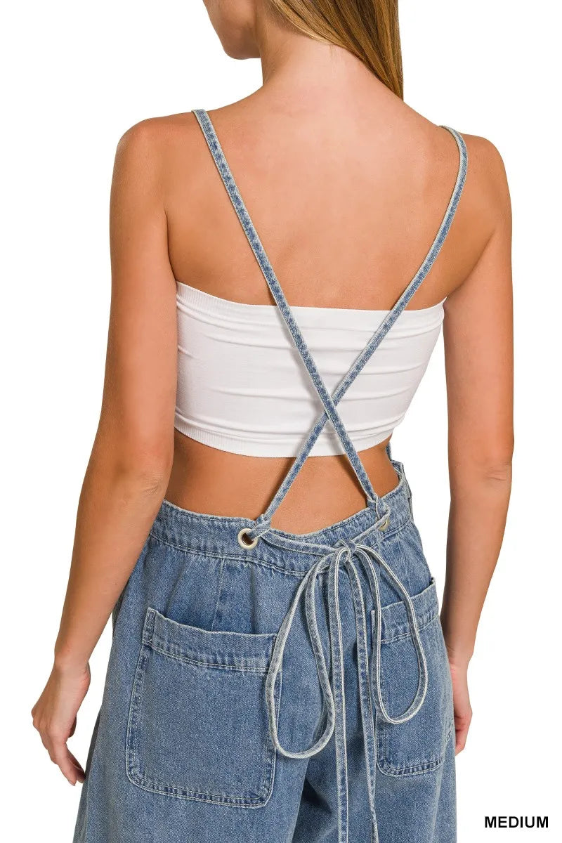 Medium Washed Wide Leg Denim Overalls | Women’s Retro Casual Jeans