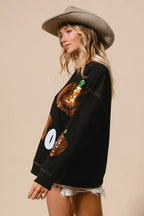 Halloween Sequin Pumpkin & Ghost Sweatshirt – Oversized Black Pullover