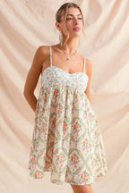 Romantic Floral Cami Dress with Lace Trim & Tiered Ruffle Skirt