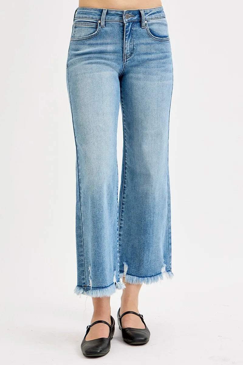 Dreamkue-Risen Women's Mid Rise Cropped Wide Leg Jeans Stretch Denim, Casual Fit