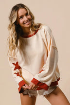 Oversized Cream Sweatshirt with Red Star Graphics – Casual Streetwear