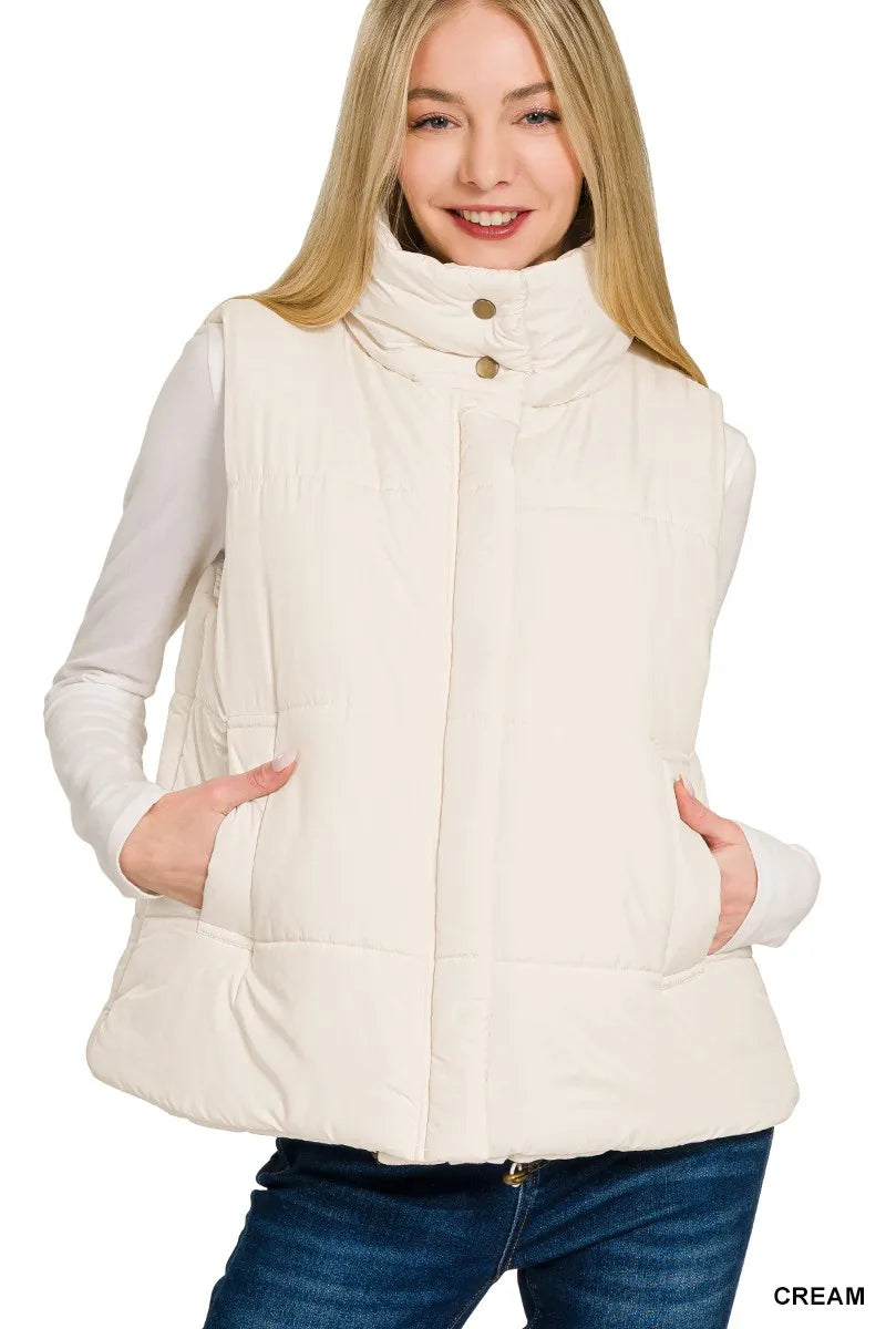 Zenana High Neck Zip-Up Vest Coat – Stylish Layering Essential