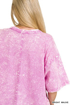 Pink acid-wash cropped T-shirt back, oversized crew neck, short sleeves